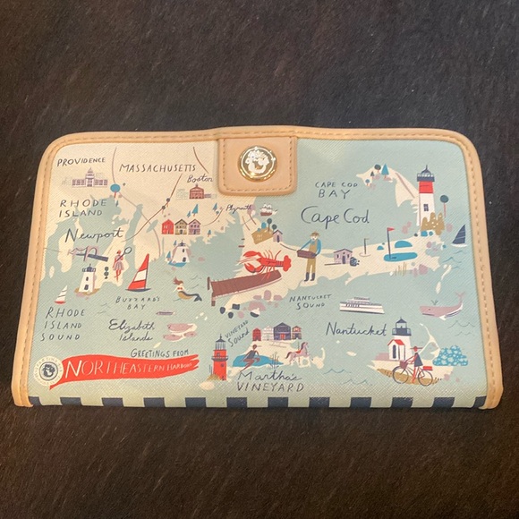 Spartina 449 Snap Wallet Northeastern Harbors Map W 2 zips, 15 card slots EUC - Picture 6 of 14